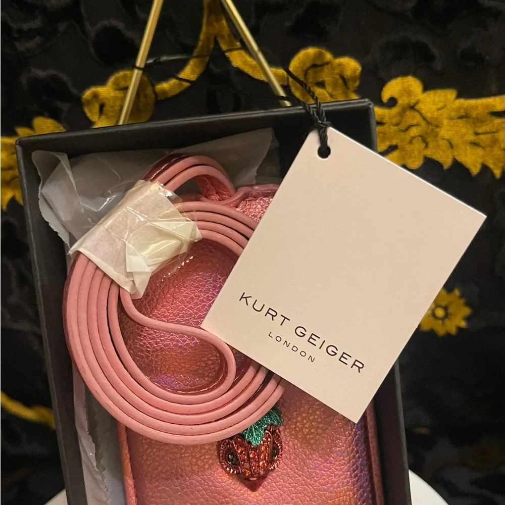 Kurt Geiger Metallic Pink Lanyard w/ Patterned Box. NWT - Picture 8 of 9